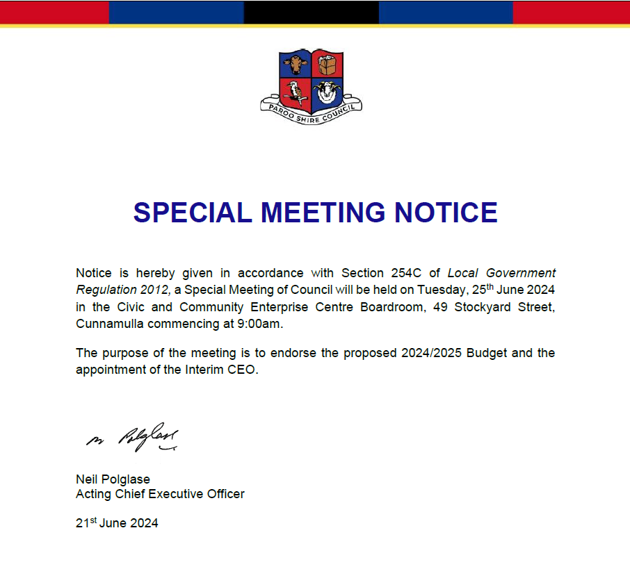 Special Meeting Notice 21st June 2024