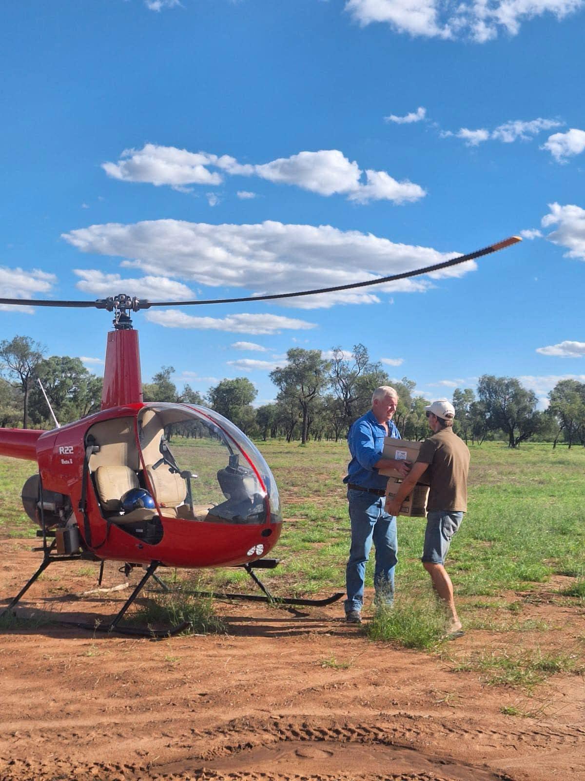 Helicopter drops supplies to staff at Charlotte Plains