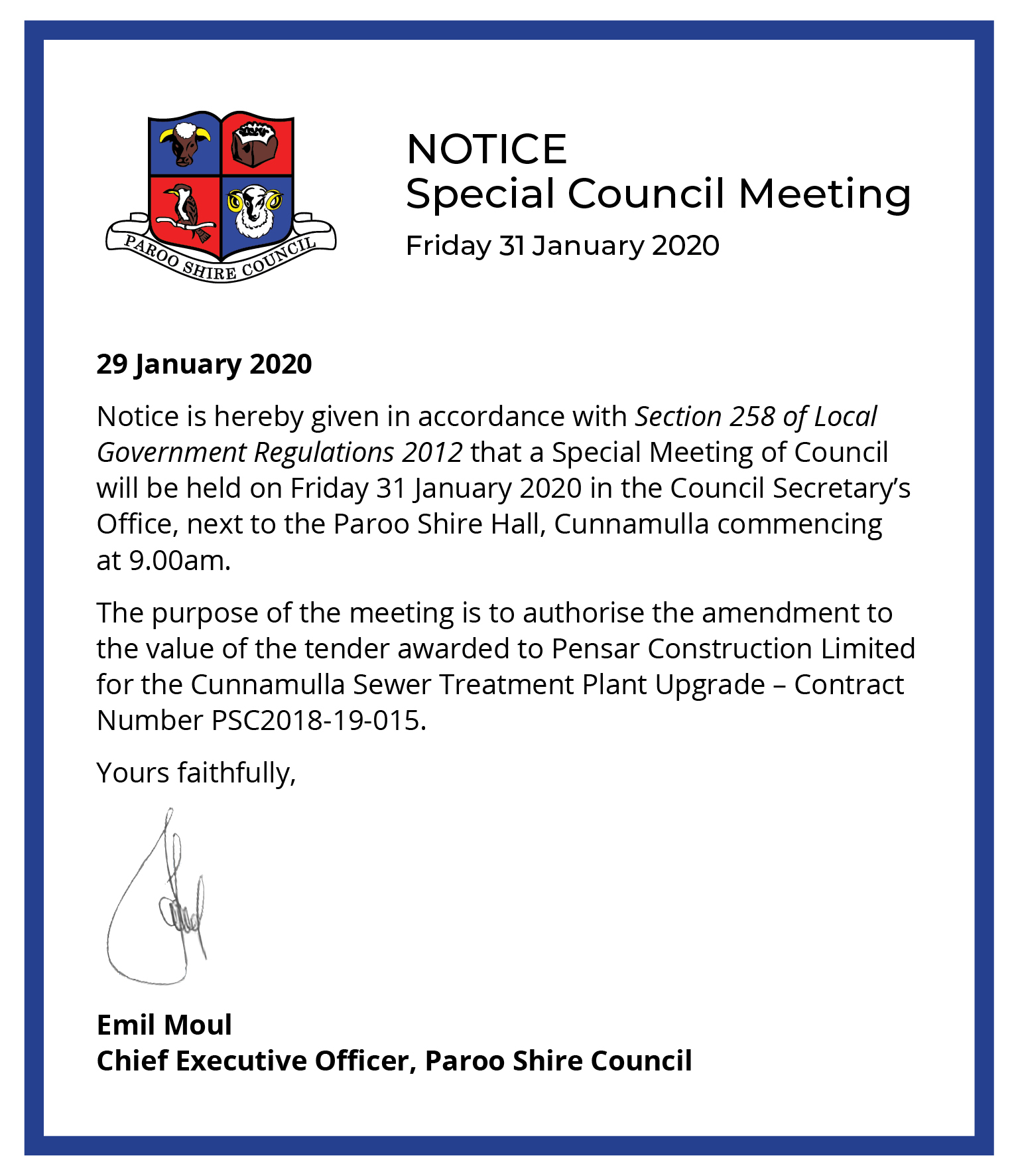 Special meeting notice - 31January 2020