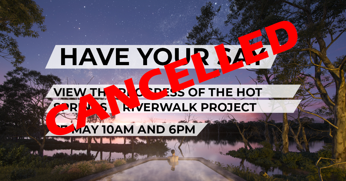 CANCELLED
Due to unforeseen circumstances, the Cunnamulla Hot Springs & Riverwalk presentation has been cancelled.