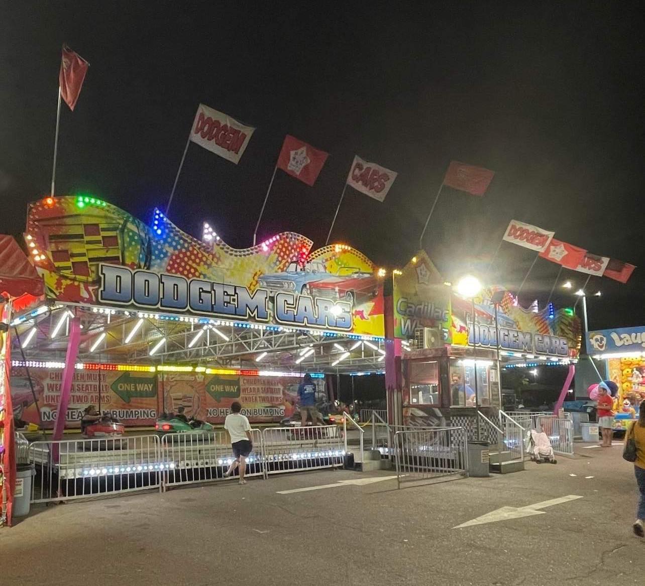 Night photo of dodgem cars